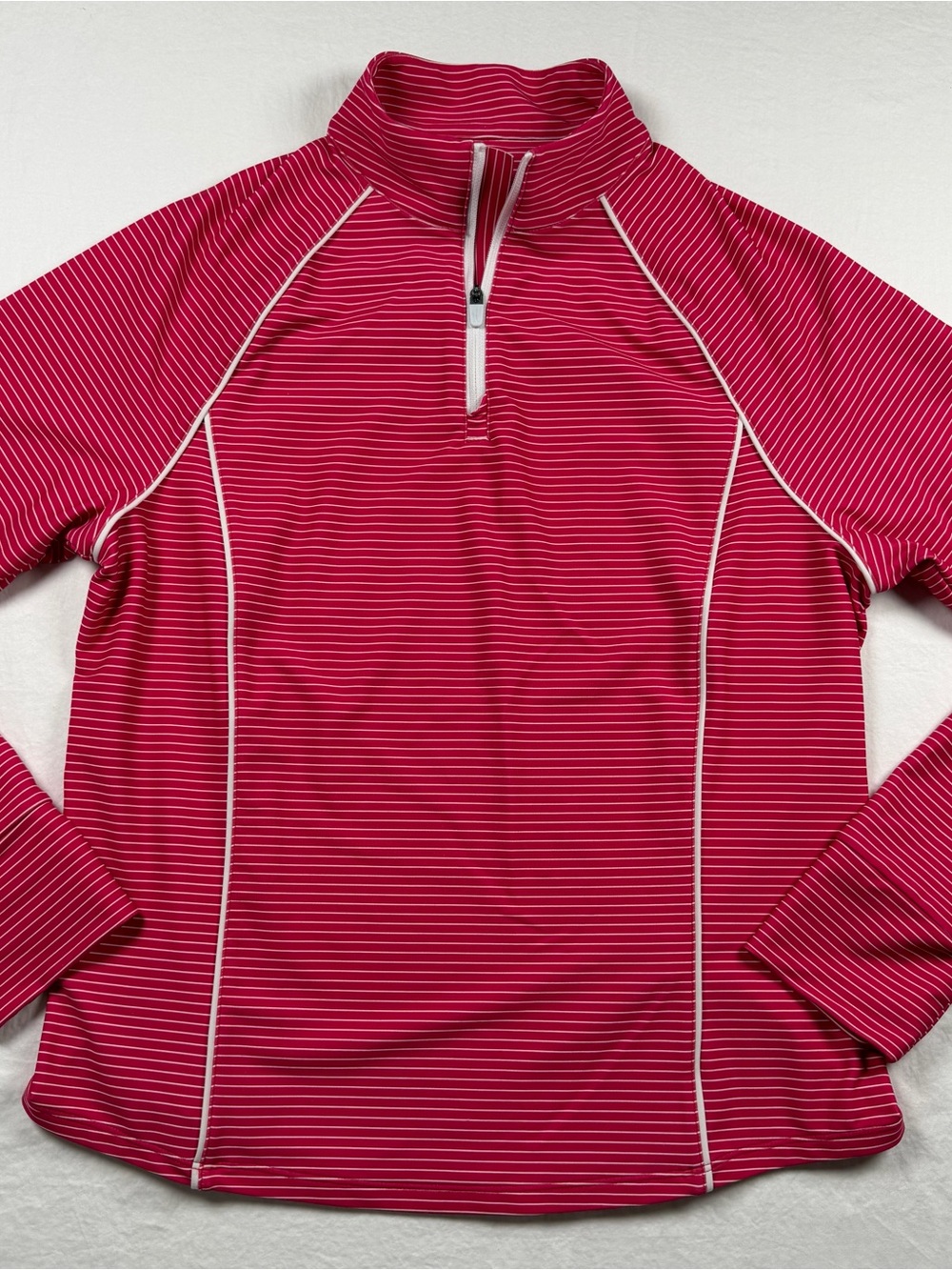 Johnnie-O Jasmine Performance 1/4 Zip M coral white Stripe Golf Pullover